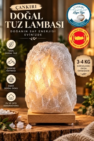 Çankırı 3-4 Kg Gri Doğal Kaya Tuzu Lambası Ahşap Kaideli Dekoratif Lamba
