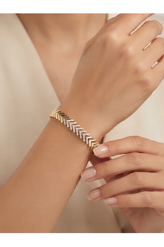 Xuping Kadın Balık Sırtı Model Taş Detay Şık Çelik Bileklik Gold