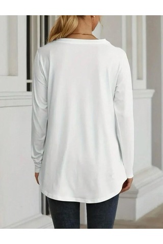 Pazarella Kadın Uzun Kollu Yuvarlak Yaka Salaş Iki Iplik Bluz Beyaz