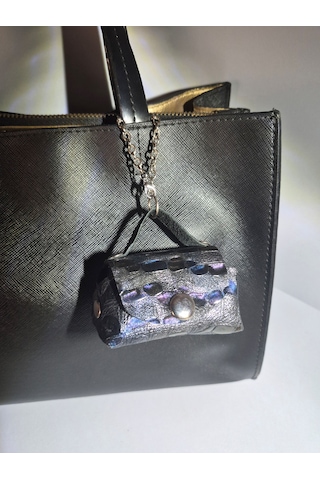 Gogo Charm Çanta Aksesuarı Mini Çanta Hakiki Deri Mor - Siyah