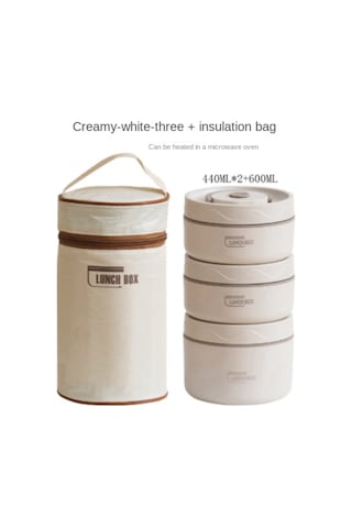 Padalink 304 Paslanmaz Çelik Isı Saklama Yemek Kutusu, Damlacık Önleyici, Ergonomik Kollü, 3'lü Set 2x440ml + 1x600ml + Isı Yalıtkan Çanta - Okul, Ofis, Dışarıda Kullanıma Ideal Bej