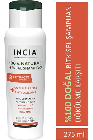 INCIA %100 Doğal Saç Dökülmesine Karşı Etkili Şampuan 8 Değerli Bitki Eki Vegan  275 ML