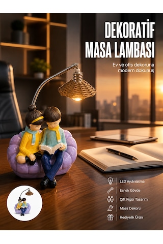 Romantik Çift Temalı Dekoratif Masa Lambası Yumuşak Led Işık Çok Renkli
