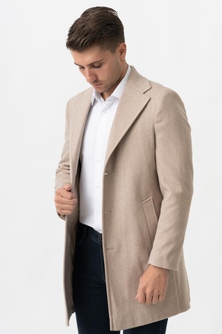 White Stone Ancona 4025-2 Düz Ceket Yaka Slim Fit Pamuklu Kaban K.Bej-K.Bej
