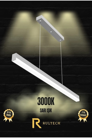 Linear Magro 60cm Beyaz Kasa Sarkıt Modern Led Avize, Salon, Mutfak, Ofis, Mağaza, Masa Üstü Led Gün Işığı