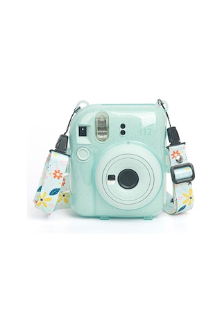 Fujifilm Instax Mini 12 Fotoğraf Makinesi + 10'lu Film + Kıskaçlı Resim Standı + Simli Pleksi Kılıf Seti Yeşil