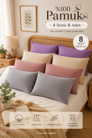 Formeya Ranforce %100 Pamuk Yastık Kılıfı 8 Adet 50 x 70 Kapaklı
