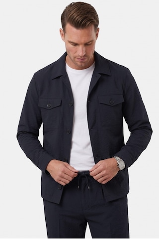 Deep Sea Deepsea Lacivert Slim Fit Gofre Dokulu Yazlık Spor Takım Elbise Yarım Astarlı Likralı 2 Li Kombin 2604007