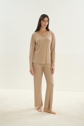 Kadın Uzun Kol Bej Mlelanj Pijama Takım C4t9n0o61 001