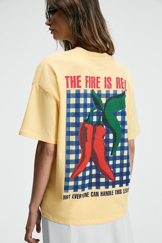 Grımelange CASSIANE Kadın Bisiklet Yaka Kısa Kollu Ön Ve Arka Baskılı Regular Sarı T-Shirt