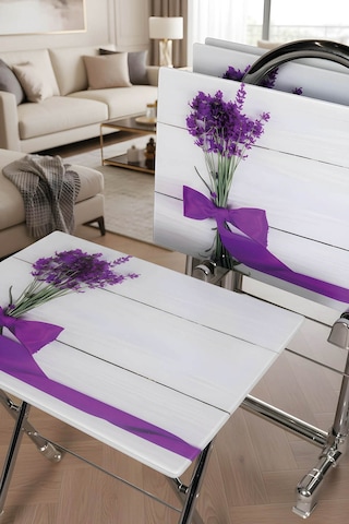 Lumisgarden 4 Lü Katlanır Cam Beyaz Kurdele Desenli Çanta Zigon Sehpa Krom Ayak Gümüş
