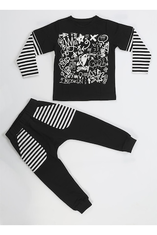Casabony Grafiti Erkek Çocuk Pantolon + T-shirt Takım-siyah Siyah