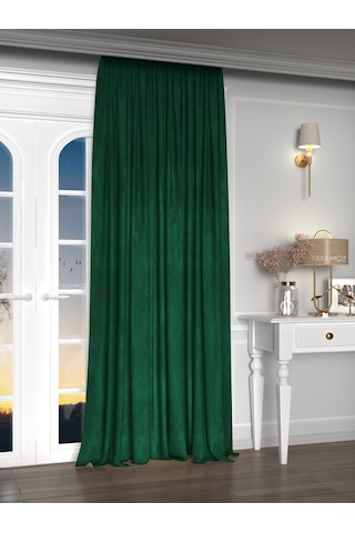 Yakamoz Kadife Görünüm Zümrüt Yeşili Ada Fon Perde Ekstraforlu Velvet Touch Serisi Zümrüt Yeşil Zümrüt