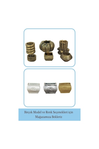 Eskitme Mumluk Şamdan Tealight Mum Uyumlu Mini Çizgili Çiçekli Model - Altın Eskitme