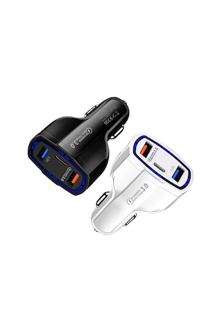 Monyee Siyah Araç Şarj Cihazı, Çift Usb Ve Type-c Arayüzlü, Qc3.0 Hızlı Şarj, 12-24v Giriş, 5v/3.1a Çıkış