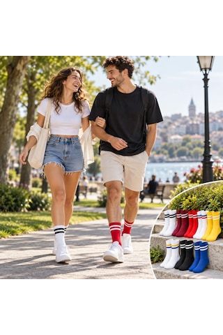 COJans Unisex Renkli Çorap Çizgili 8'li Set Uzun Soket Günlük Spor Kolej Stil Rahat Şık Kadın Erkek Çorabı Çok Renkli