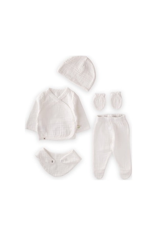 Cigit Organik Hastahane Çıkışı Bebek Takımı 0-3 Ay Ekru Ekru