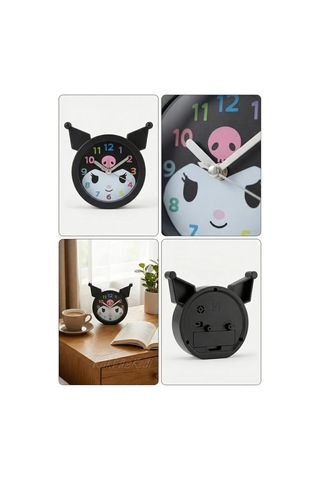 Kuromi Figürlü Dekoratif Mini Çocuk Odası Masa Saati, Sesli Alarm Fonksiyonlu, Siyah, 10x10 Cm