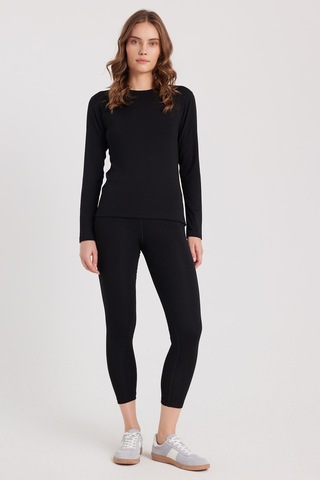 Tudors Kadın Slim Fit Dar Kesim Bisiklet Yaka Siyah Termal Alt Üst Takım-41810 Siyah