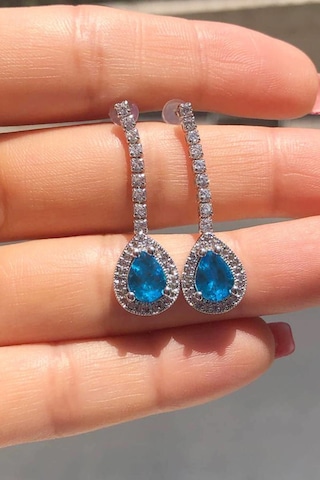 Niki Aksesuar Diamond Model Turkuaz Damla Taşlı Küpe Turkuaz