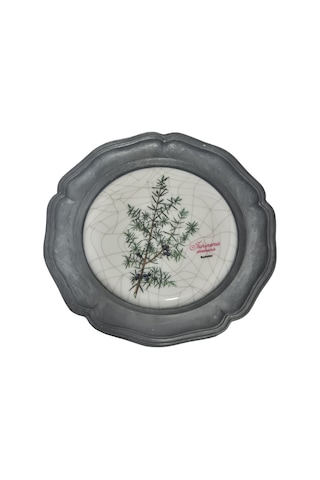 Vintage Zınn Çerçeveli Dekoratif Ardıç Dalı Temalı Duvar Tabağı 10cm 004