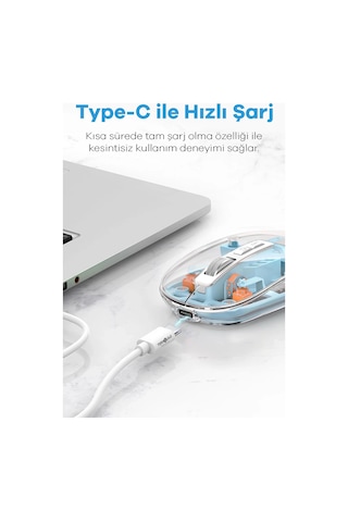 Bay Bluetooth Usb Çift Modlu Sessiz Mouse, Şeffaf Mıknatıslı Kapaklı, Type-c Şarjlı, Dpı Ayarlı, Kablosuz 10m
