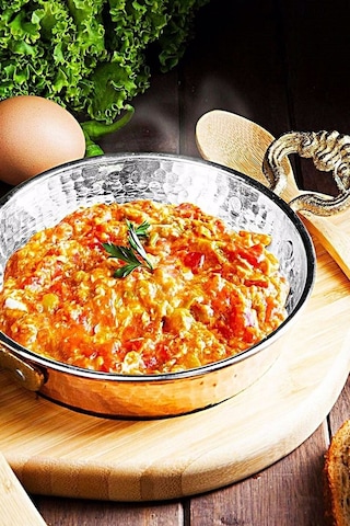 Bakır 20 CM Çift Kulplu Dövmeli Kalaylı Antik Bakır Tava