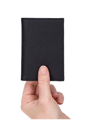 Bloominbag Bloomcard Verta Obsidian Black Hakiki Deri Dikey Kartlık Siyah