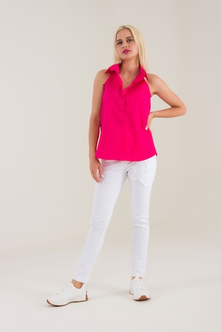 Bold & Young Kadın Fuşya Kolsuz Omuz Açık Likralı Poplin Gömlek 9208 Fuşya