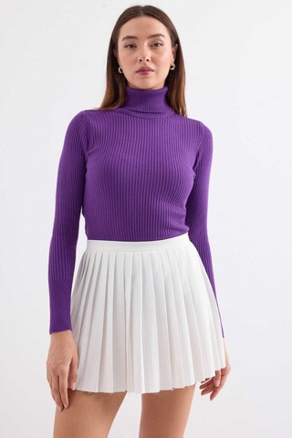 Onno Style Women Fitilli Balıkcı Yaka Basic Kazak Mor