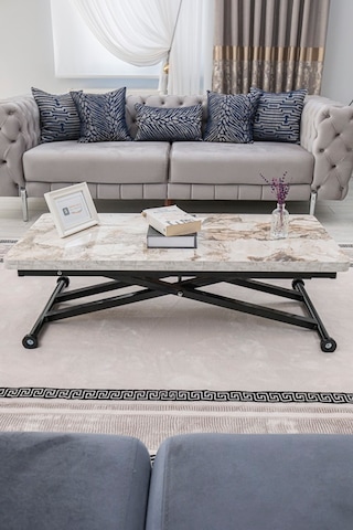 Home Üst Tabla Mdf Beyaz Mermer Oval Köşe Alt Ayak Siyah