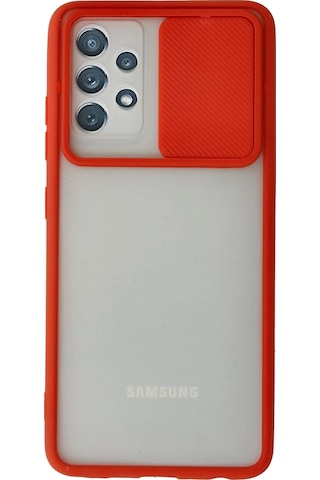 Newface Samsung Galaxy Uyumlu A52 Kılıf Palm Buzlu Kamera Sürgülü Silikon Glblseme - 17 - Kırmızı