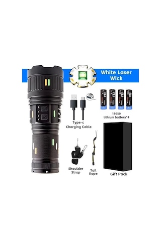 Pro F-3001 Alüminyum Tg Led Güç Göstergeli Type-c Şarjlı El Feneri 100 W Çok Renkli