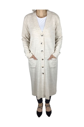 Kadın Büyük Beden Düğmeli Mevsimlik Hırka Krem