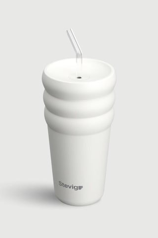 Stevig 3 Bubble Two-cap Straw Tumbler Çelik Termos 600 Ml White Stone St-249 Beyaz