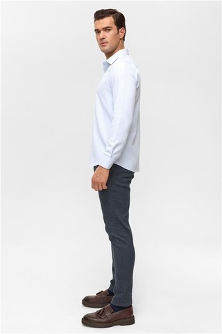 Buz Mavi Slim Armürlü Klasik Yaka Gömlek Buz Mavi