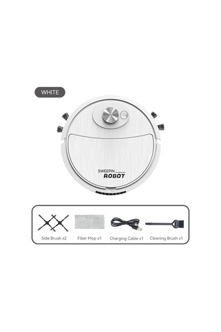 Geeroyoo 3 Ü 1 Arada Robot Süpürge Paspas, Usb Şarjlı Akıllı Otomatik Ev Temizleme Cihazı 99 Karakter Beyaz