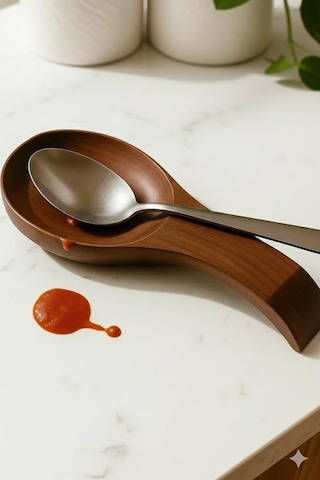 Mien Akasya Kaşık Altlığı Kirli Kaşık Altlığı Tezgah Üstü 26cm Kahverengi