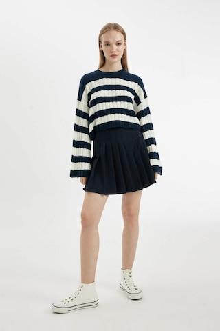 Defacto Regular Fit Çizgili Bisiklet Yaka Crop Triko Kazak A8152ax24wnnv135 Lacivert