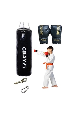 Çocuk Dolu Boks Kum Torbası + Çocuk Boks Eldiveni Set 70x25