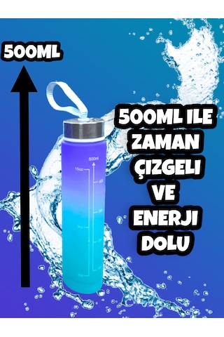 Motivasyonel Su Matarası Mor Suluk 500ml Spor Salonu Su Şişesi