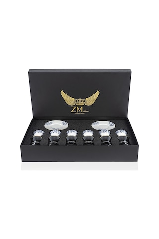 Mercan Mavi 18 Parça Çay + Mırra Set Hediye Kutulu Beyaz - Mavi