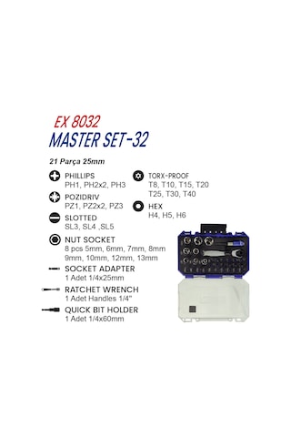 Exen Ex 8032 Master Set-32 Parça Bits Uç Seti