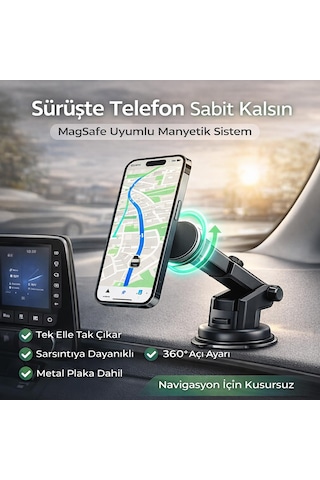 Hedyex Un-170 Araç İçi Telefon Tutucu Vantuzlu Mıknatıslı Cam Ve Torpido Uyumlu