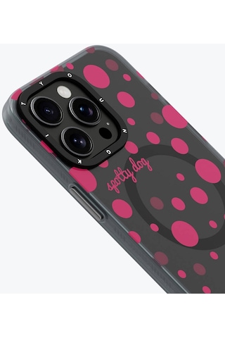 Apple Uyumlu iPhone 13 Pro Max Kılıf Magsafe Özellikli Polka Dot Desenli Youngkit Spots Serisi Kapak Pembe