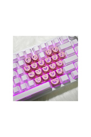 Leaven Kelebek Kalp Keycap Tuş Takımı Pbt - Rgb Uyumlu Işık Geçirgen - Pembe