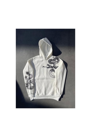 Butik İstanbul Uzun Kol Kapşonlu Baskılı Sweatshirt - Beyaz