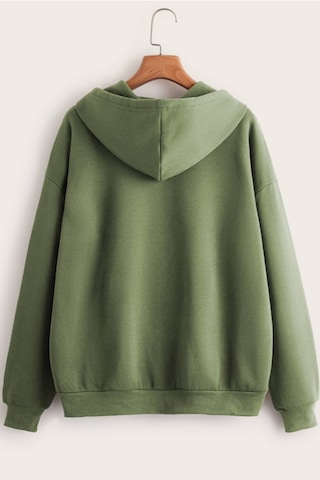 Cool Tarz Unisex Relax Fit Rahat Kesim Pamuklu İçi Polarlı Çift Cepli Fermuarlı Haki Kapüşonlu Sweatshirt Haki Haki