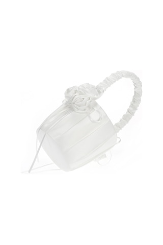 Suofeng Düğün İçin Beyaz Saten Çiçek Sepeti - Gelinik/gelin Çocuğu Taşınabilir Saçma Sepeti - 3 Saten Çiçekli Dekoratif Tasarım Ymhl-047