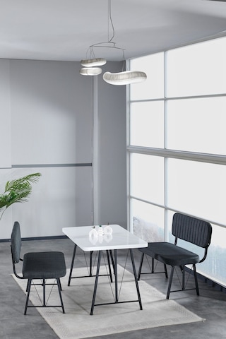 Hayat 70x110 Beyaz Mutfak Masası, Mutfak Masası Takımı, Yemek Masası, 2 Benchli - Antrasit Açık Gri